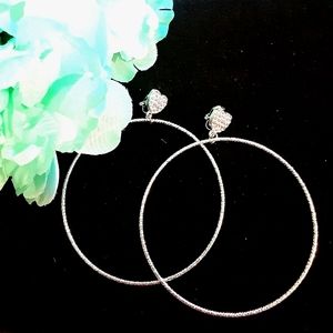 Heart Dangle Clip-On Hoop Earrings - Silver Tone